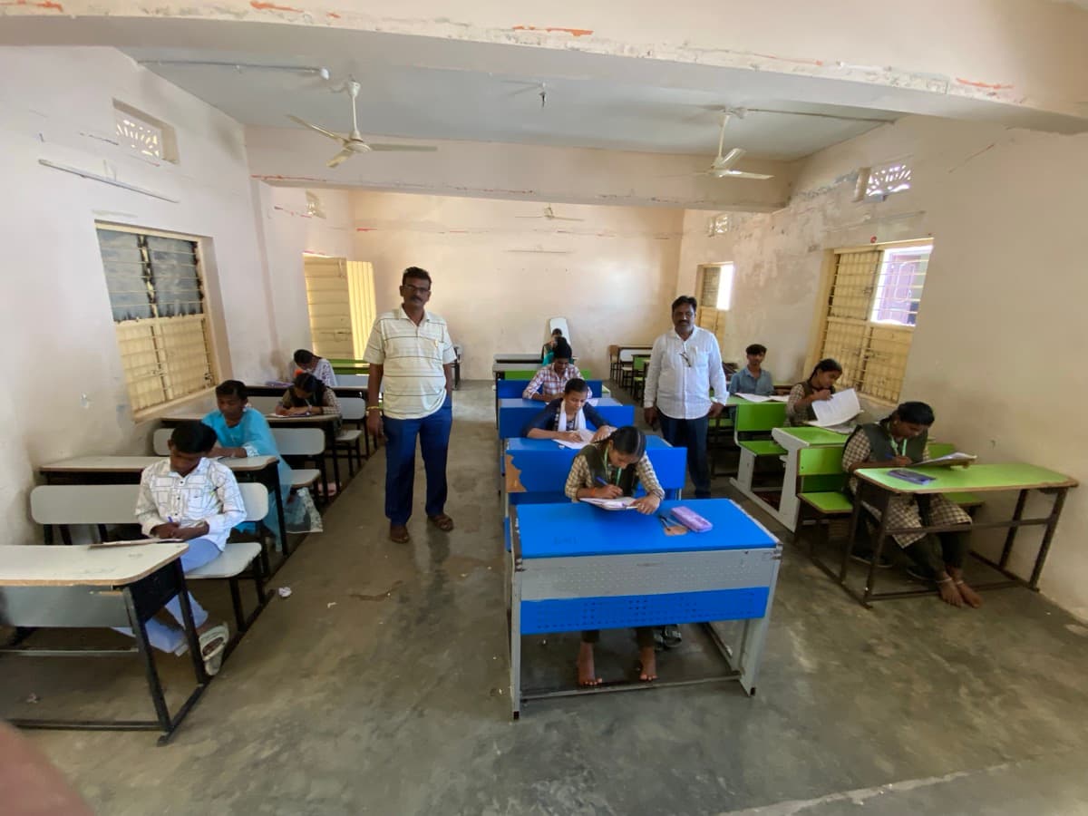 Students in screening test classroom
